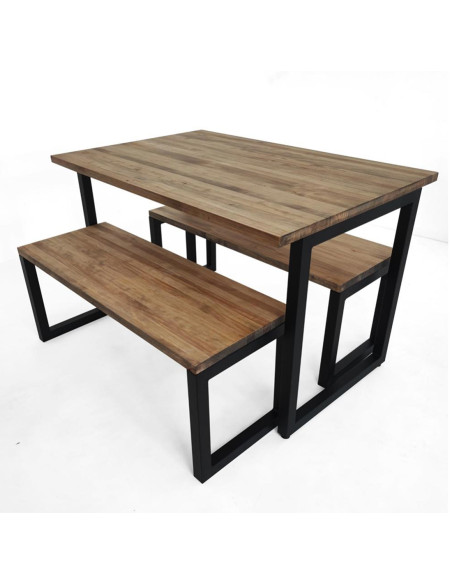 Mesa de exterior de madera maciza con soporte metálico01