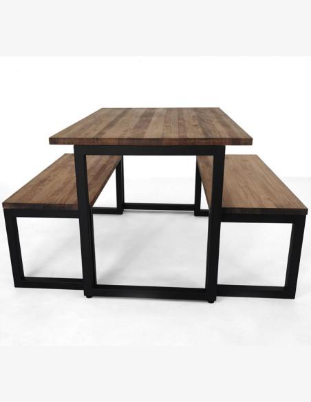 Mesa de exterior de madera maciza con soporte metálico03