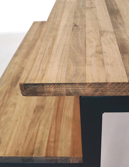 Mesa de exterior de madera maciza con soporte metálico